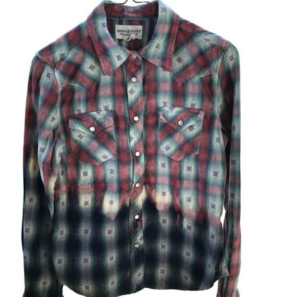 Ombre Bleached Flannel Shirt, Size Small: Upcycled Painted, Sweater Weather - Picture 3 of 13